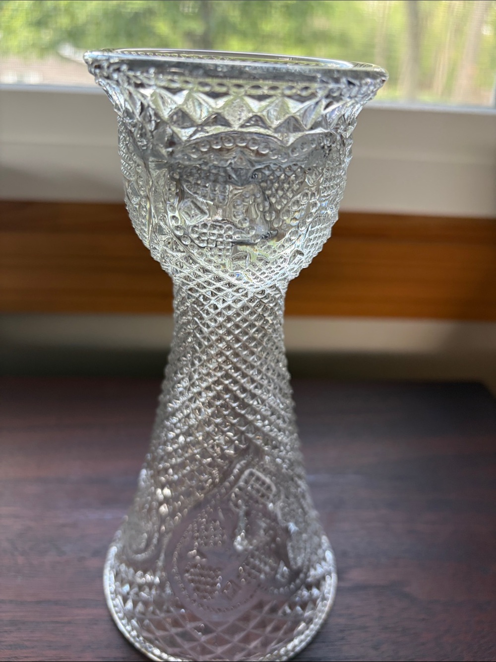 1979 Avon Fostoria Flower Vase Candlestick Holder 7.5" Diamond Point Heart